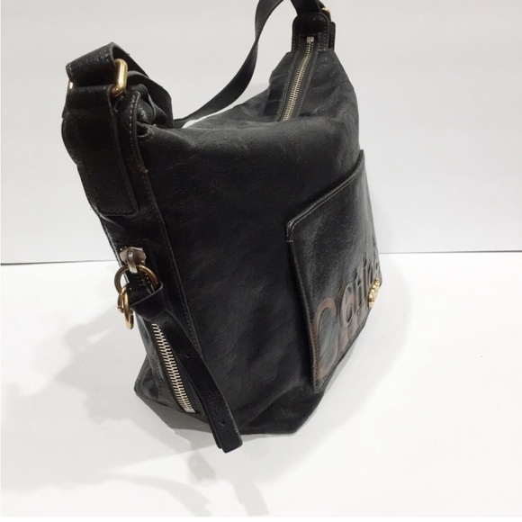 CHLOE Authentic black distressed leather shadow logo shoulder bag - Picture 4 of 14